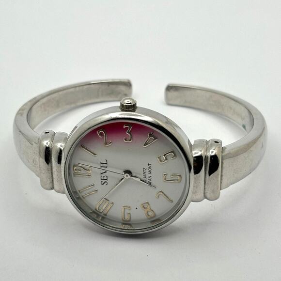 Silver & Pink Sevil Cuff Watch - Picture 3 of 3